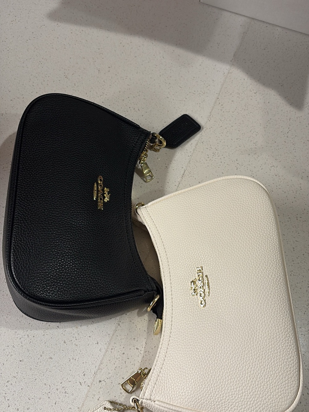 Coach Double Pouch Crossbody 2-Piece Set Black & White Pebbled Leather